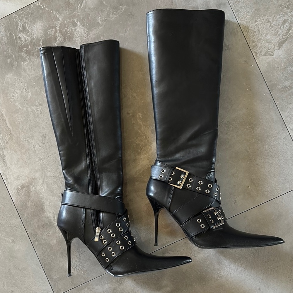 Black Leather Knee-High Boots
